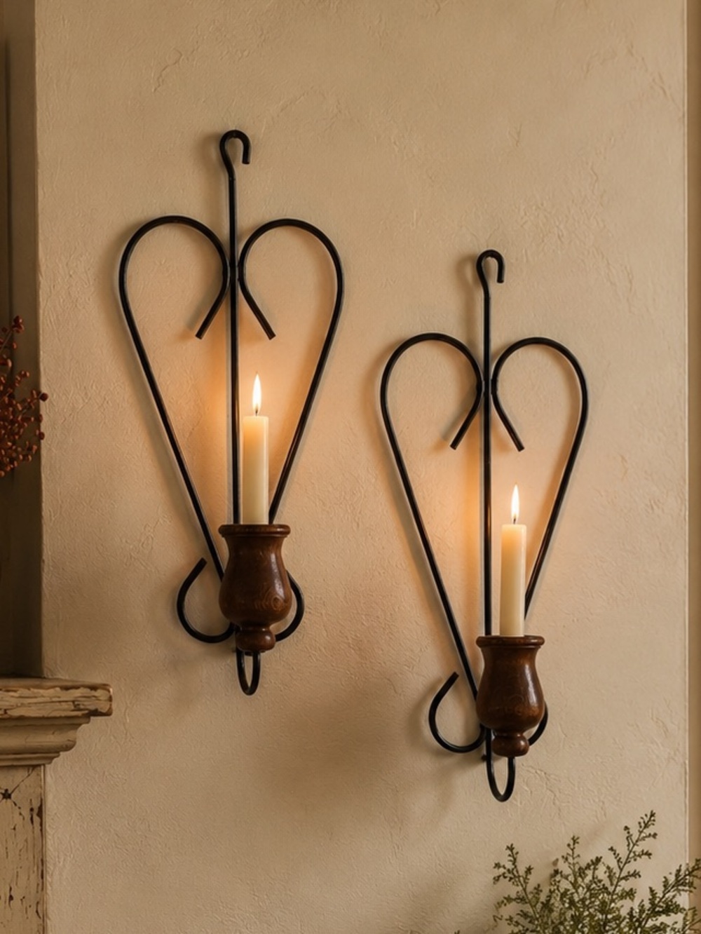 Vintage Home Interiors Heart Wall Sconces Candle Holders Country Cottage Decor